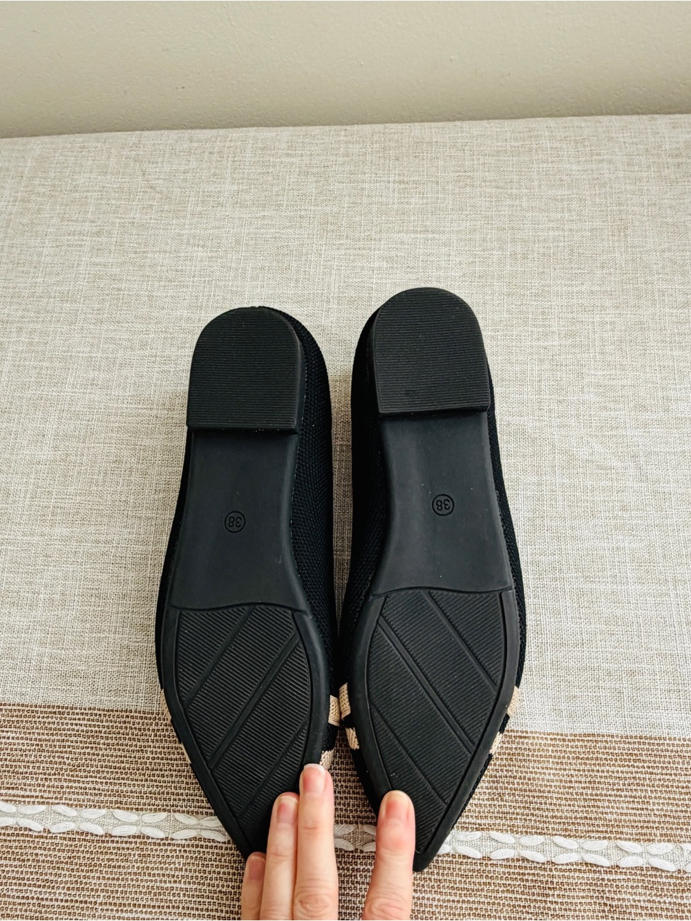 Classic Pointed Toe Ballet Flats in Black and Beige - Picture 7 of 9